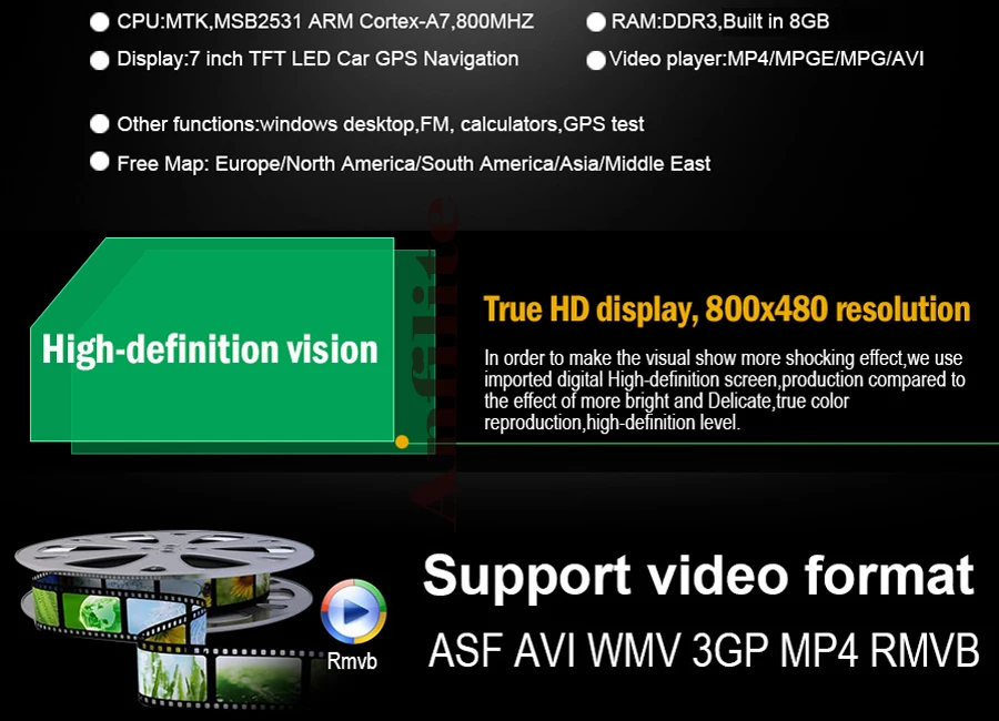 Anfilite 7 дюймов 800*480 грузовик DDR 256 м 8 Гб CE6.0 MTK автомобиль 800 МГц 3D автомобиль gps навигация с солнцезащитным козырьком