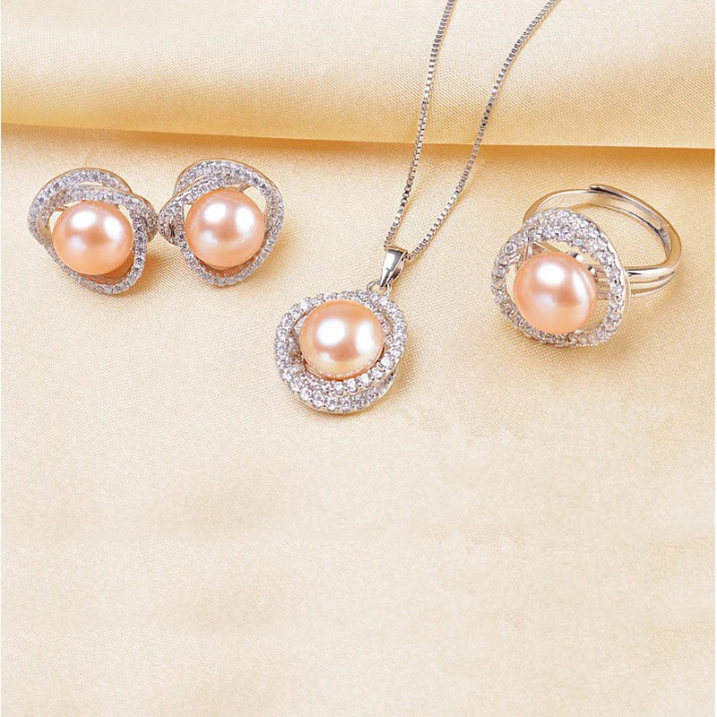 

4pcs Pack New 925 Sterling Silver Jewelry Sets for Women Simulated Pearl Jewelry Wedding Stud Earrings and Necklace J1300S
