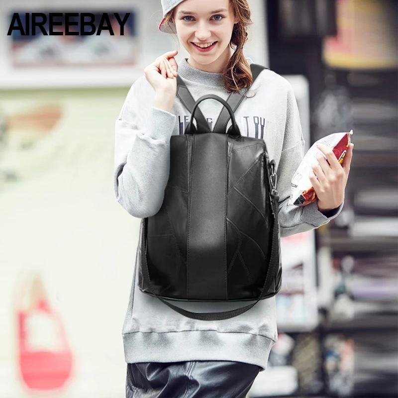 Женский кожаный рюкзак AIREEBAY школьный для девочек-подростков модная повседневная