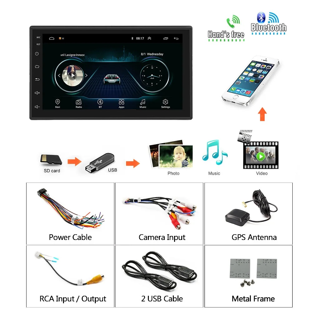 

Podofo 2din Car Radio Android Autoradio 7'' multimedia player Touch screen GPS Bluetooth FM Audio Stereo WIFI audio MP5 player