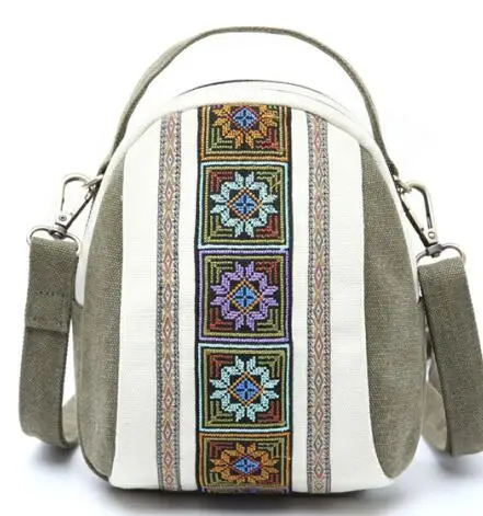 beige white Женские сумки через плечо в этническом стиле бохо, летние холщовые сумки-тоут для путешествий, ретро кошельки с цветочной вышивкой - Цвет: beige white