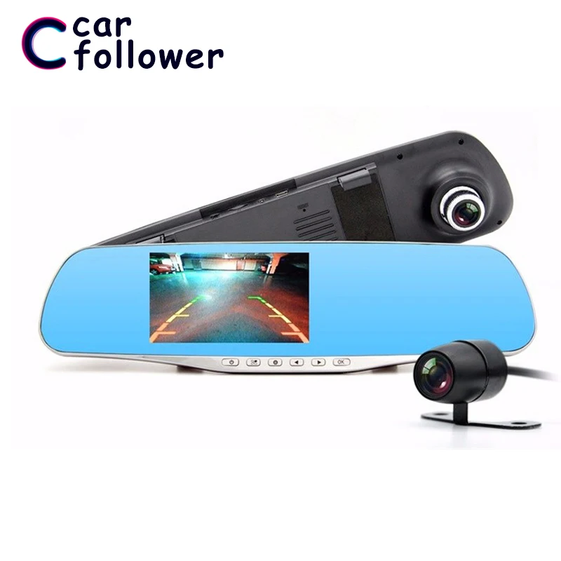 FHD 1080P DVR Dash камера 4,3 дюймов Автомобильный видеорегистратор зеркало заднего вида двойной объектив Dash Cam Автомобильная Камера авто видеорегистраторы ночное видение парковочный монитор
