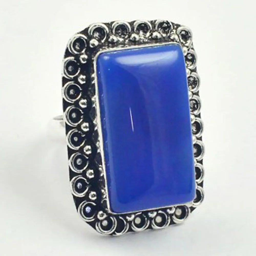

Blue Chalcedony Ring Silver Overlay over Copper, USA Size 8 , R3369