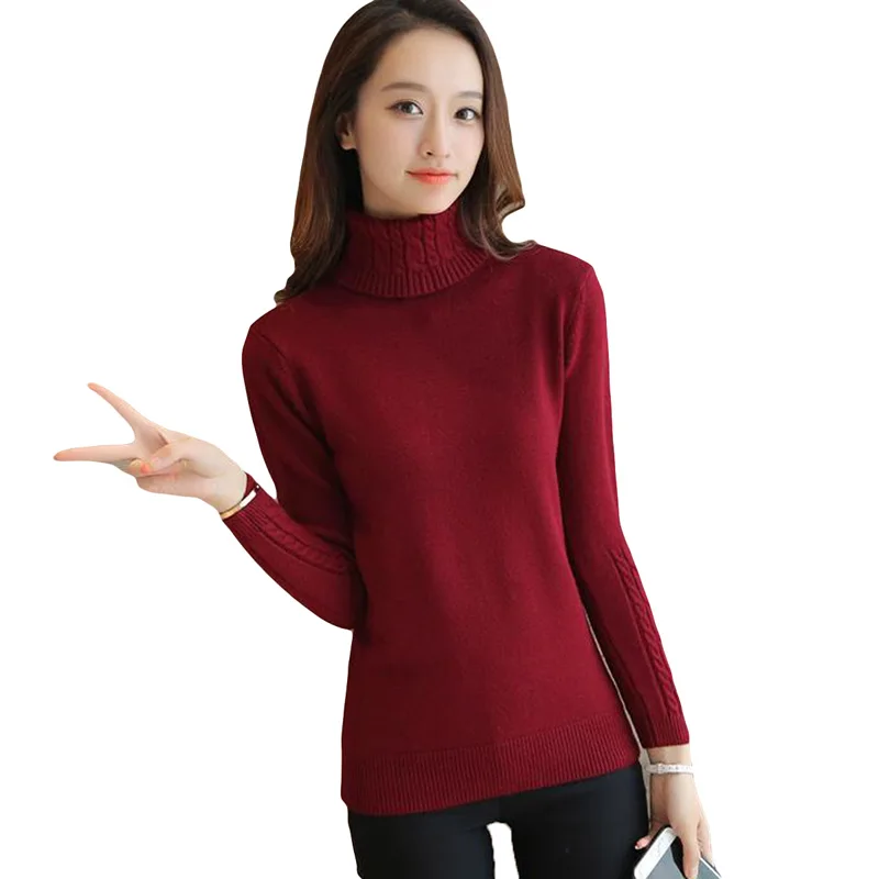 2018 New Autumn winter Women Knitted Sweaters Pullovers Turtleneck Long Sleeve Solid Color Slim Elastic Sweater RE0776 | Женская одежда