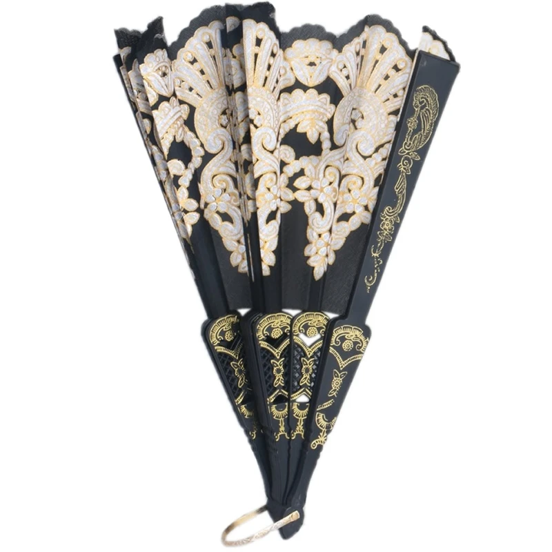 Black Spanish Style Dance Party Wedding Lace Silk Folding Hand Held Flower Fan | Дом и сад