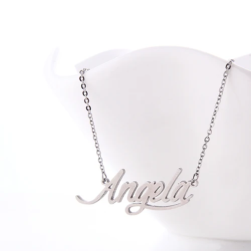 Женское ожерелье с буквенным принтом AOLOSHOW Золотое колье надписью Angela NL-2397 |