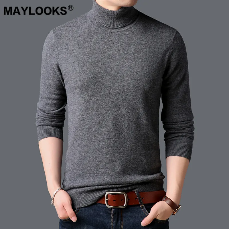 Maylooks 2018 осень и зима новый мужской Высокий воротник 100% чистый шерстяной свитер