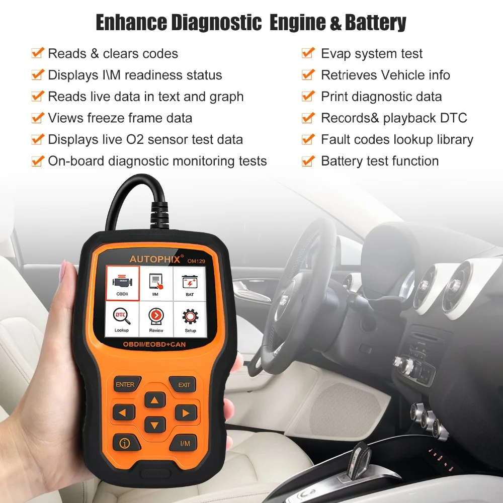 Autophix OM129 OBD2 Авто диагностический сканер мульти-Язык двигателя Батарея проверки данных в режиме реального времени ODB читатель Кода OBDII диагностический инструмент бесплатного обновления