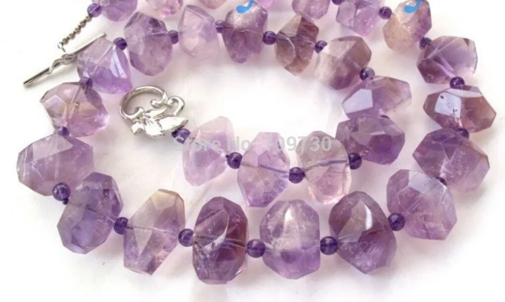 Ювелирные изделия 002896 большой Граненый Самородок барокко аметист ожерелье 14KGP GP |