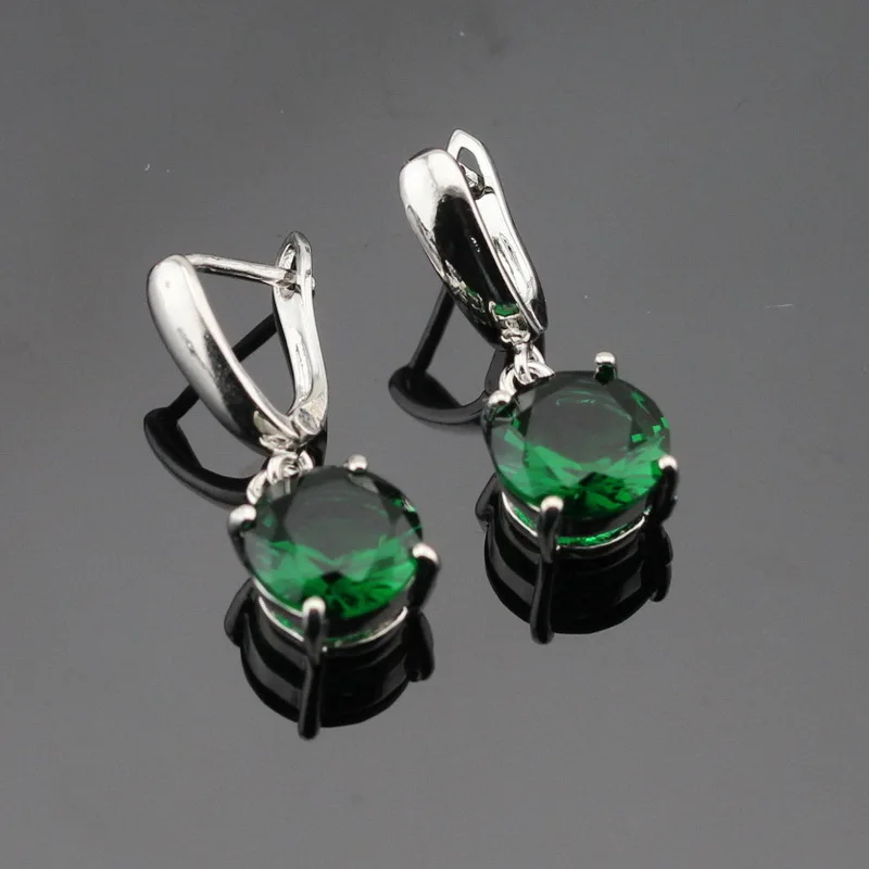 Женские Ювелирные наборы серебряного цвета ожерелье с изумрудом кулон серьги