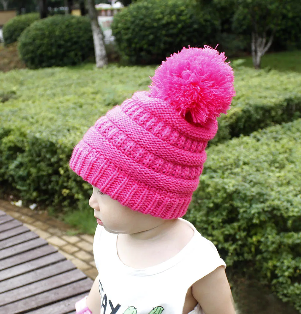 2018 Новые осенне-зимние теплые детские вязаная шерстяная шапка шапки с помпоном