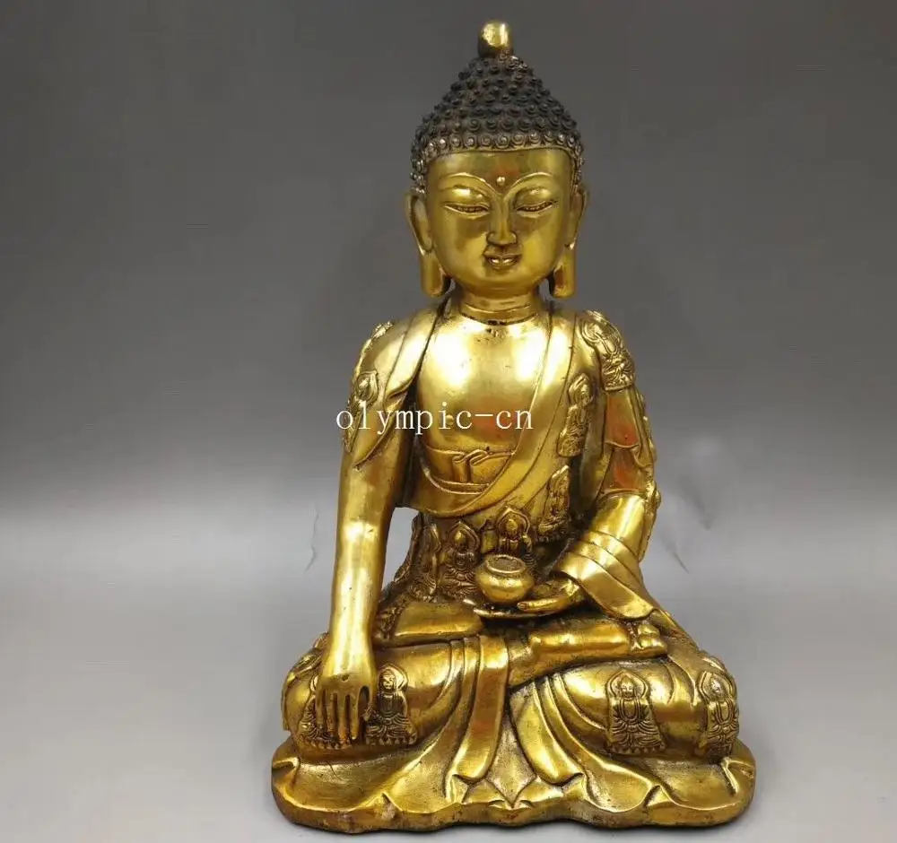 

12'' bronze gild carvings temple home fengshui buddhism tathagata buddha statue