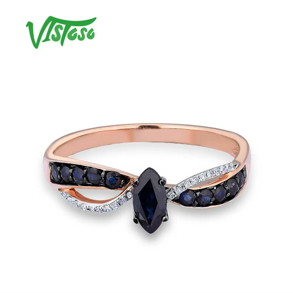 VISTOSO золотые кольца для женщин Чистый 14 K 585 розовое золото кольцо сверкающими алмазы, синий сапфир роскошное свадебное Помолвочное Fine Jewelry