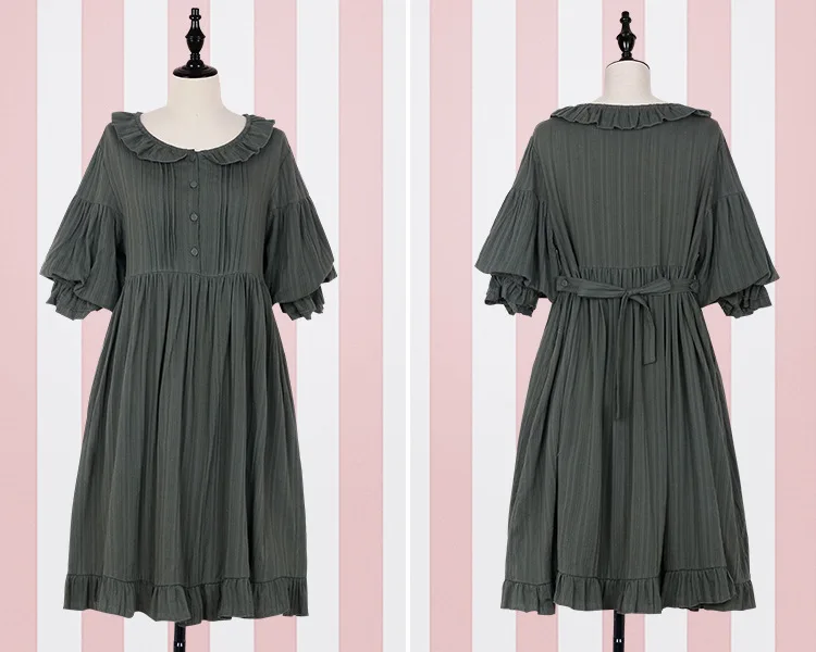 Green Short Sleeves Платье в стиле Лолиты; милое платье без рукавов; платье для девочек; женское платье горничной с высокой талией; свободное стильное платье с круглым вырезом; 0650 - Цвет: Green Short Sleeves