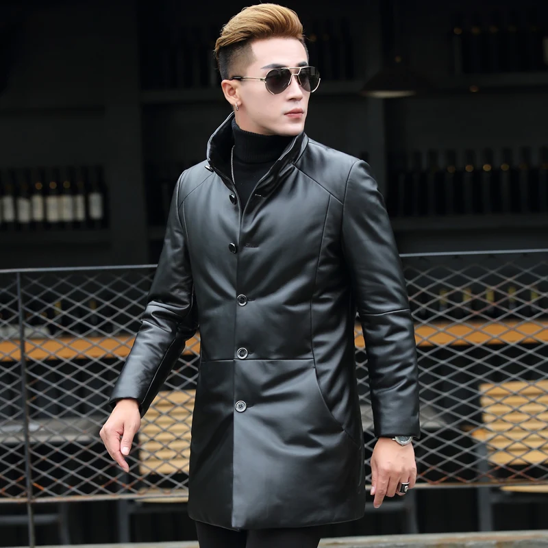 AYUNSUE Winter Genuine Sheepskin Leather Jacket Men's Sheepskin Coat Long Thick Warm Parka Homme Outerwear T-01-1737 KJ1612