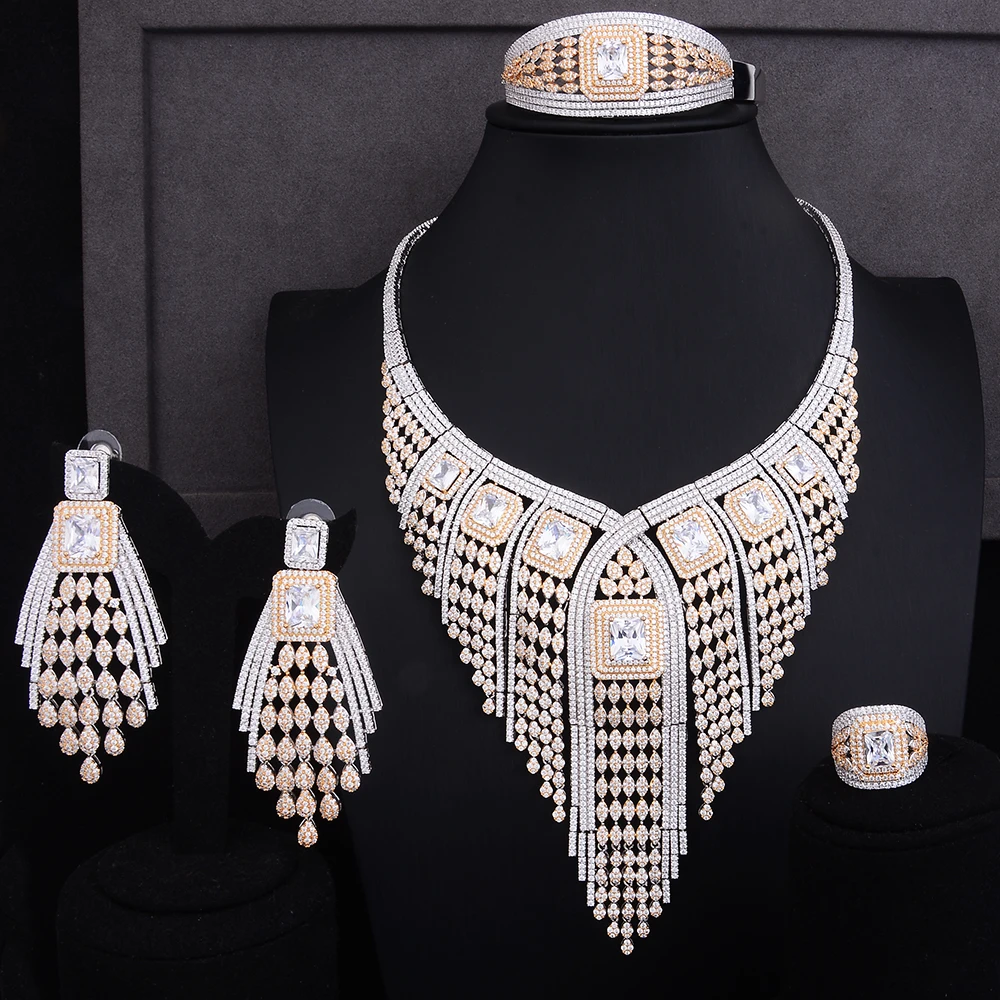 GODKI 119 мм длинные висячие кисточки роскошные женские свадебные кольцо с кубическим цирконием браслет ожерелье серьги Дубай Ювелирный Набор ювелирные изделия наркоман