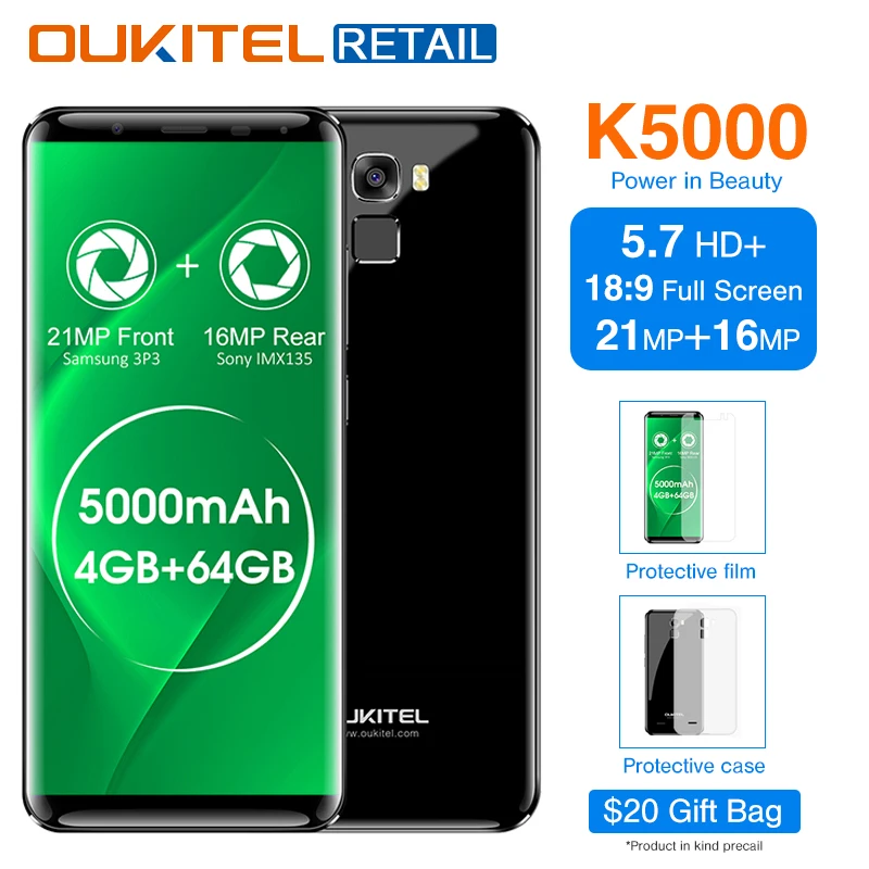 Oukitel K5000 5 7 &quotHD + 18:9 Дисплей mtk6750 восемь ядер мобильного телефона Android 0 4G B