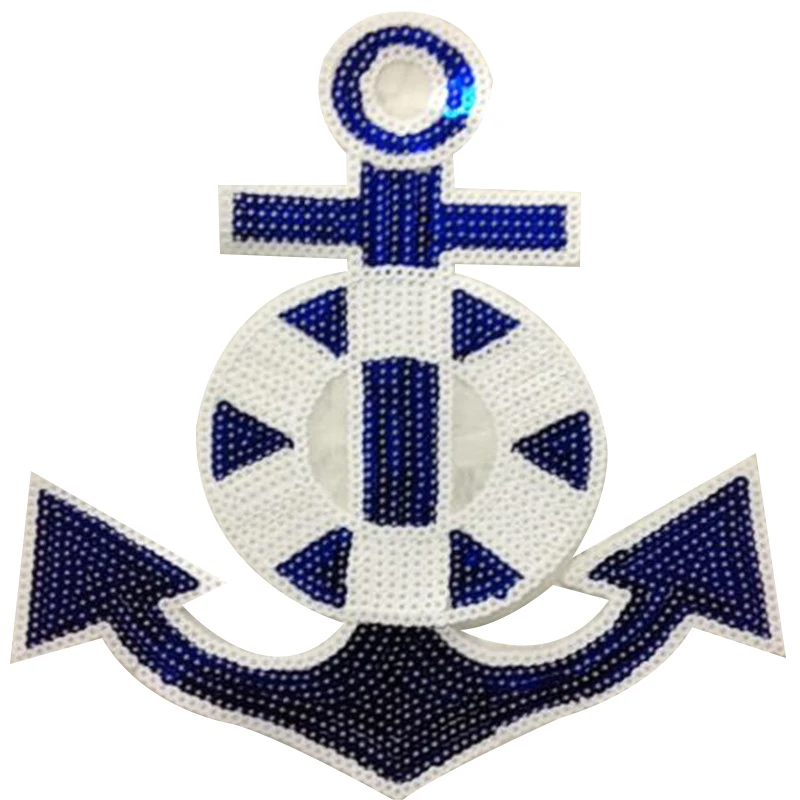Модная одежда с блестками темно-синие нашивки 25 см якорь железо заплатки для