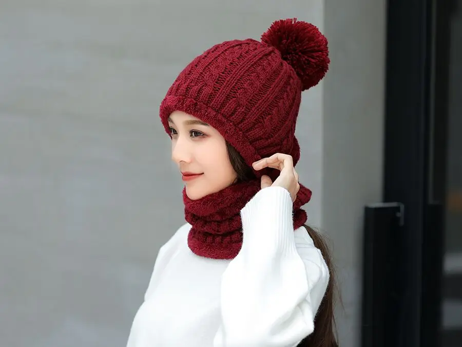 MAERSHEI зимние Skullis Beanies набор шапки и шарфа с помпоном для женщин и мужчин шерстяная шапка s Балаклава маска Gorras Bonnet вязаная шапка