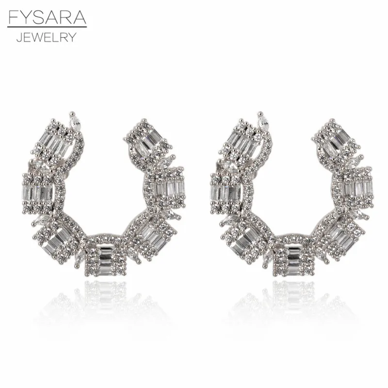 FYSARA, женские серьги, u-образная форма, уникальная мода, кубический цирконий, золото, шарм, буква C, серьги-гвоздики, ювелирные изделия, вечерние ювелирные изделия