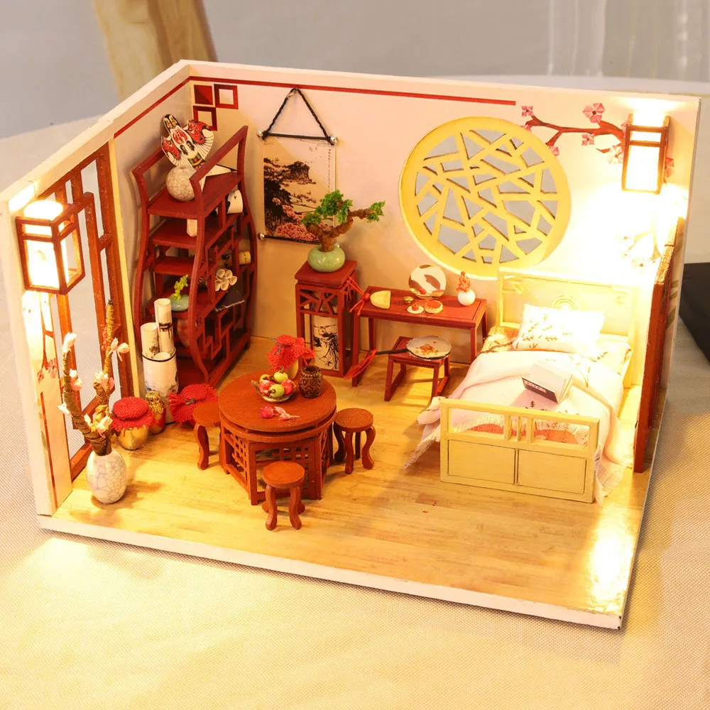 Детские игрушки Diy кукольный домик собирать деревянные Miniaturas кукольный дом мебель миниатюрный кукольный домик Головоломка Развивающие игрушки для детей