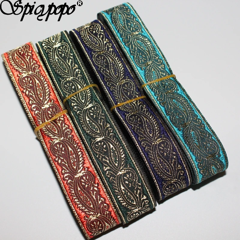 Spicypopo 10 yards Woven Jacquard Ribbon lace webbing paisley gold 2.4cm mixed 4 colors | Дом и сад