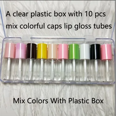 Mix Colors With Box 50/100pcs3ML мини Красочные крышки прозрачный блеск для губ Туба. Маленькая Косметическая губная помада образец бутылки, DIY бальзам для губ трубки - Цвет: Mix Colors With Box
