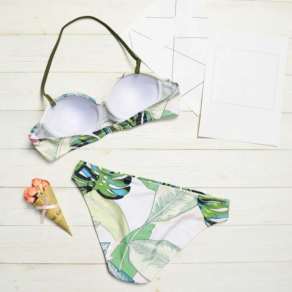 Купальник бикини пуш ап Женский с принтом листьев|Купальники| |