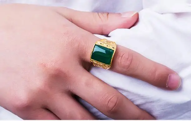 Ретро Мужские кольца wsdding красный/синий/черный камень античный 24K Дубай золото