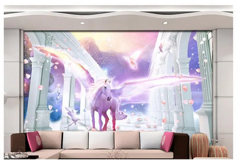 3D обои на заказ колонна в европейском стиле с изображением лошади фотообои