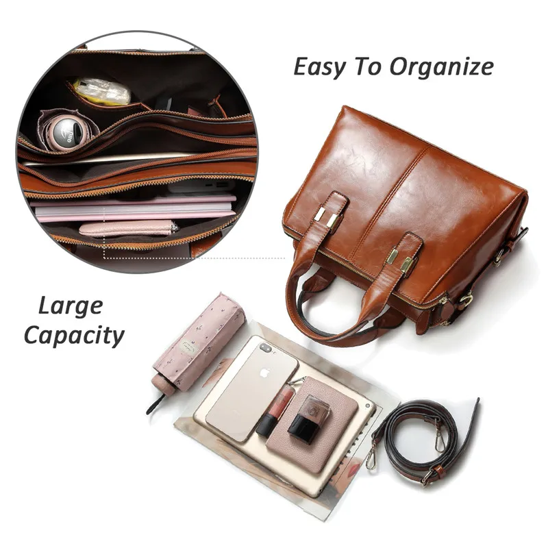 VASCHY Patent Leather Satchel Bag for Women Fashion Top Handle Handbag Work Tote Purse with Triple Compartments Briefcase