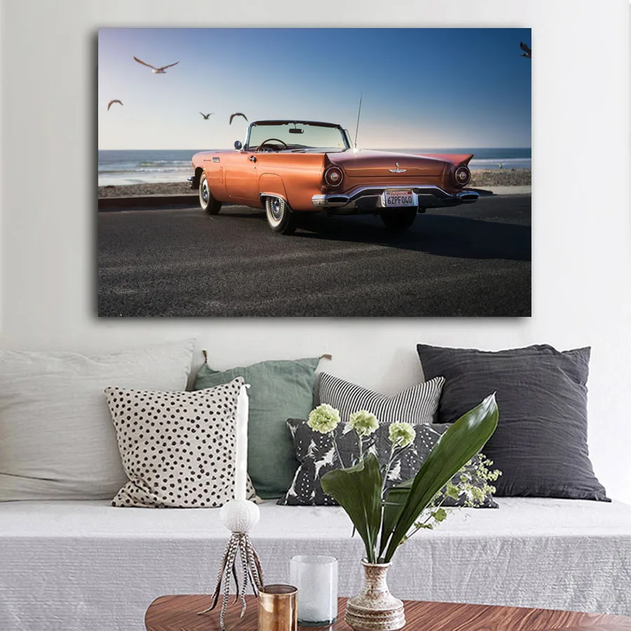 HD Wallpaper Prints 1957 Thunderbird Retro Convertible Car Wall Art Poster Canvas Painting for Living Room Decor | Дом и сад