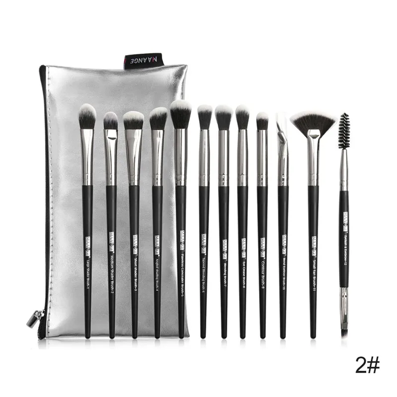 Black Silver and bag Профессиональные кисти для макияжа "maange" набор 12 шт./компл. для смешивания теней для век подводка для глаз для бровей и ресниц кисти для макияжа#297567 - Handle Color: Black Silver and bag