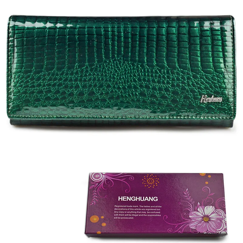wallet box green HH для женщин женские кошельки и кошельки Элитный бренд аллигатора длинные пояса из натуральной кожи дамы клатч портмоне женский крокодил - Цвет: wallet box green