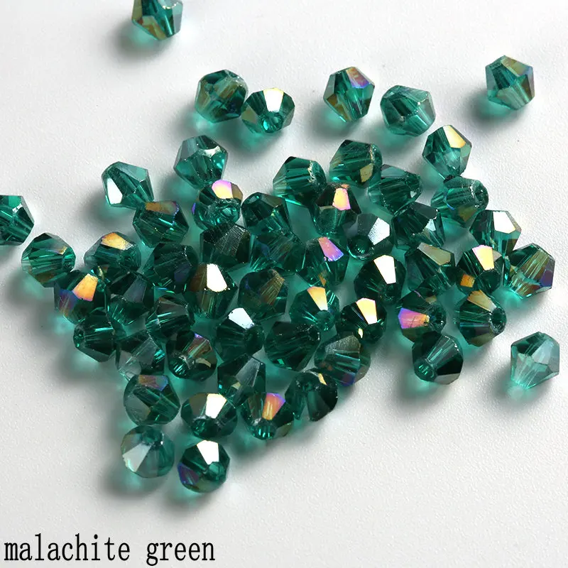 malachite green ab Бусина высокого качества, 4 мм, хрустальные Биконусы, россыпью, поставка AB, цветное покрытие, браслет, ожерелье, изготовление ювелирных изделий, 100 шт - Цвет: malachite green ab