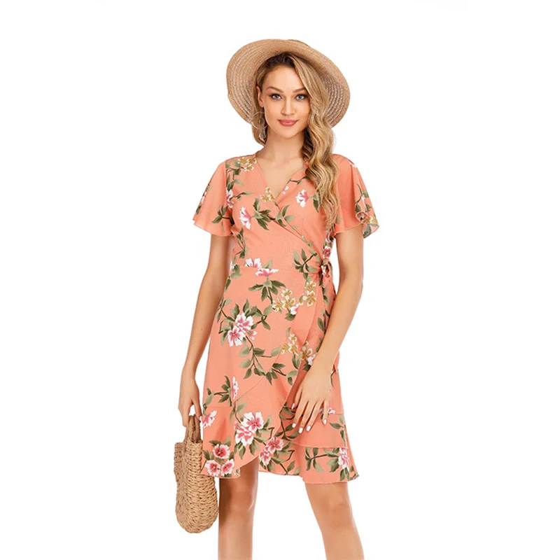 

Print dress For Women V Neck Elegant Large size Thin Loose dresses 2019 Summer