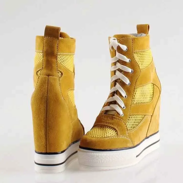 2017 women thick sloe platform wedges high heels casual shoes Comfortable breathable lady height increasing mesh lace up | Обувь