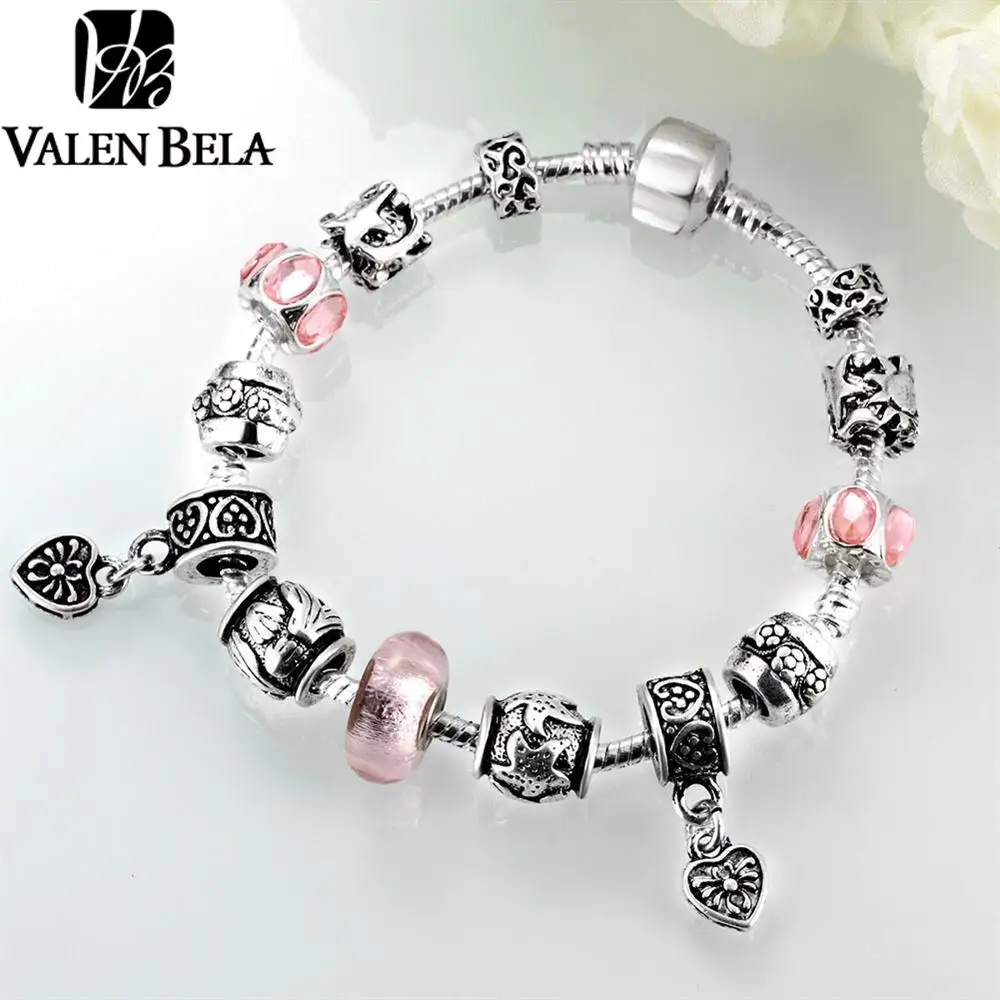 Valen Bela розовый DIY Кристалл Европейский Бусины bracciali дружбы Браслеты подарок для