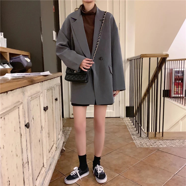Корейское Женское пальто с длинным рукавом Ulzzang, двубортное, одноцветное, два цвета,, весна-осень, верхняя одежда, повседневные, с карманами, вельветовые куртки