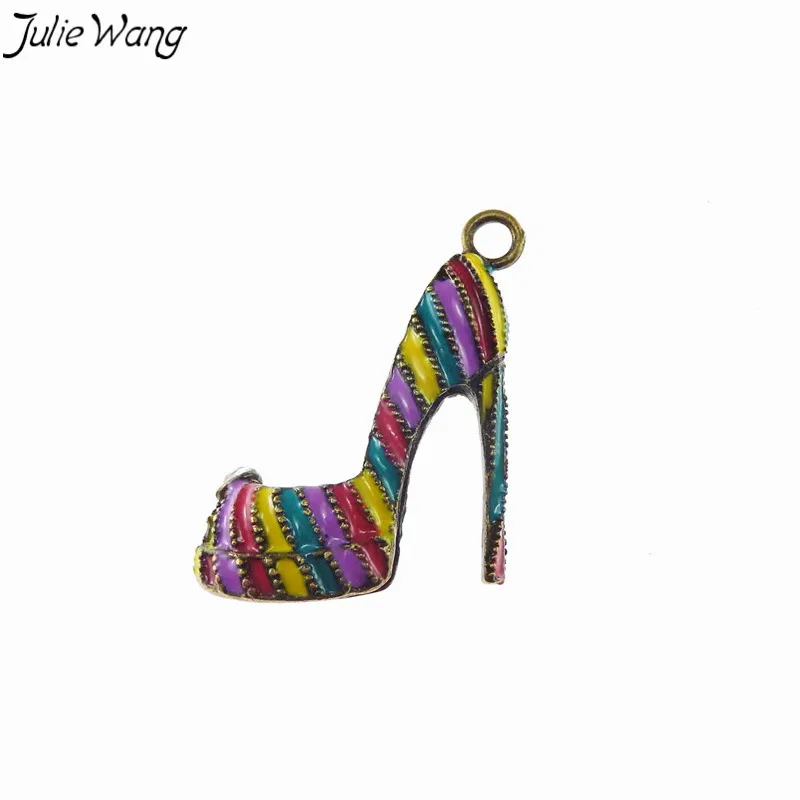 Julie Wang 4 шт. эмалированные Подвески на высоком каблуке из сплава красочная женская