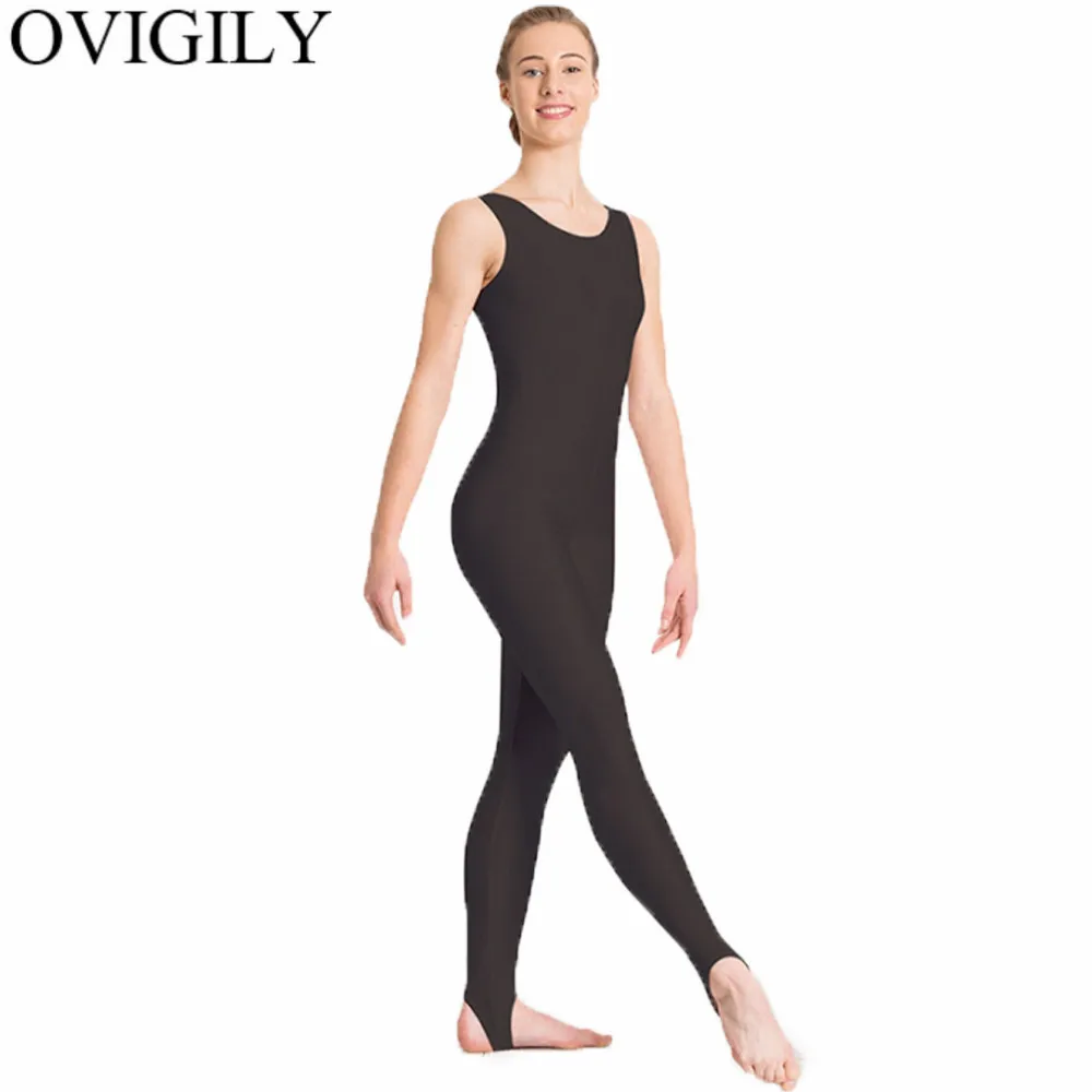 OVIGILY Women Black Tank Dance Unitards Stirrups Sleeveless Spandex Dancewear Girls Yoga Fitness Dancers Stage Show Bodysuits |