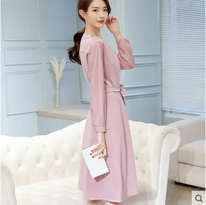 Женское офисное платье-трапеция однотонное платье розового и темно-синего цвета