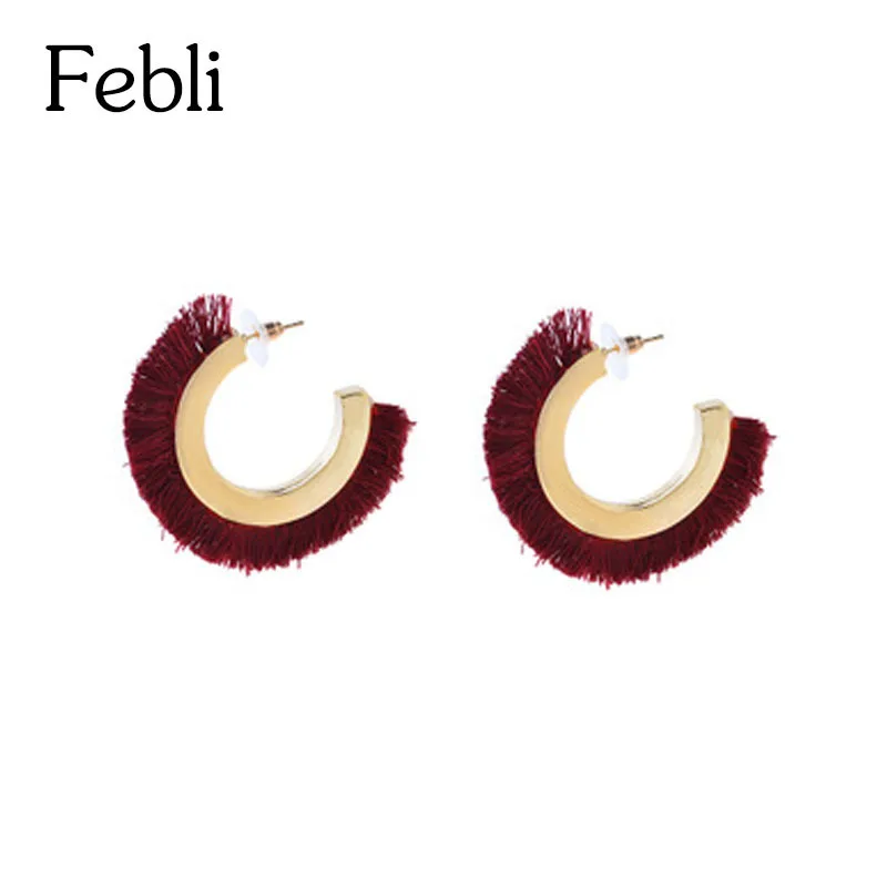 Febli 4 цвета хлопок кисточкой Серьги чешские большой круглый Серьги-гвоздики для