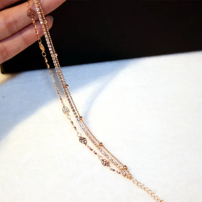 Женский браслет на цепочке с цветком розы золотистого цвета кристаллами|bracelets