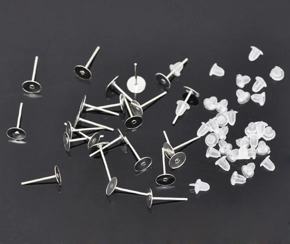 DoreenBeads 250 пар тусклый Серебряный цветной Клей-на серьги столбы W/пробки(B04052