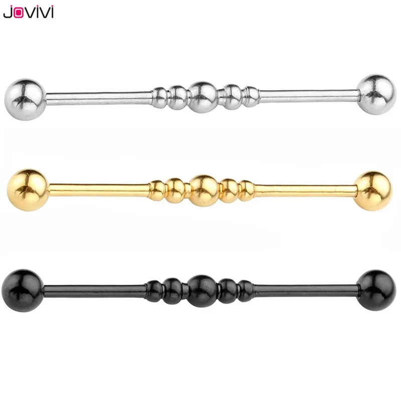 3 pairs JOVIVI 14Ga 48 мм длиной Нержавеющая сталь длинный промышленный бар штанга хрящевой пирсинг для уха ювелирные изделия серебро/черный/золото 3 цвета - Окраска металла: 3 pairs