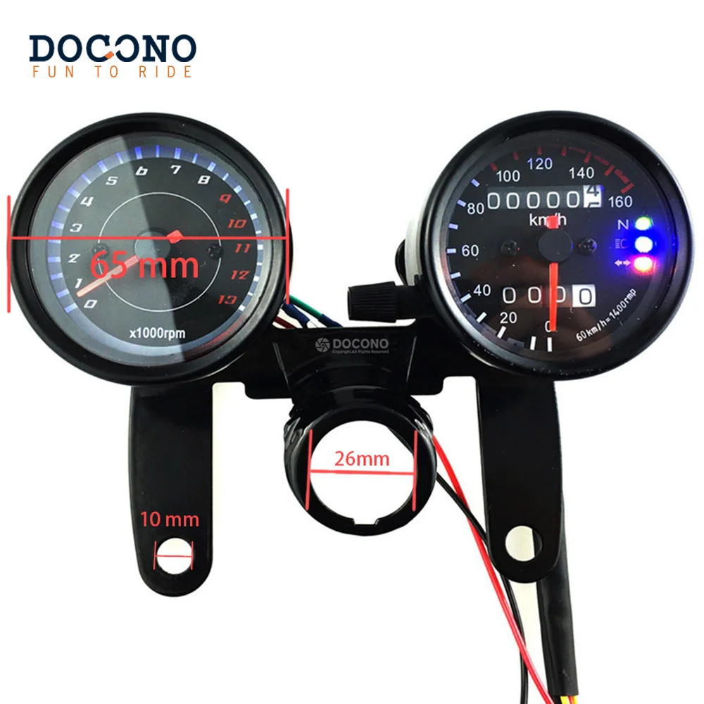 12 V мотоцикл скутер черный одометр со световыми индикаторами спидометра и 13000 оборотов в минуту Тахометр для кафе гонщик Suzuki Honda Kawasaki