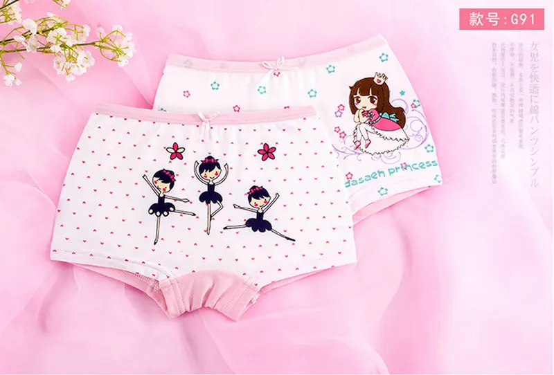G91 2Pcs/set Girl Cotton Breathable Soft Cartoon Print Underwear Boxer Briefs Panties Cute Underpants Children's Shorts KF26 - Color: G91