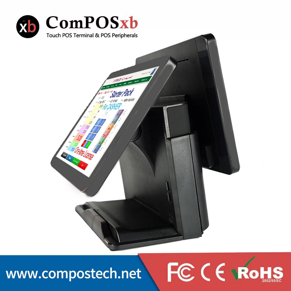 Недорогая POS система с двойным экраном ресторанная 15 дюймовая емкостная