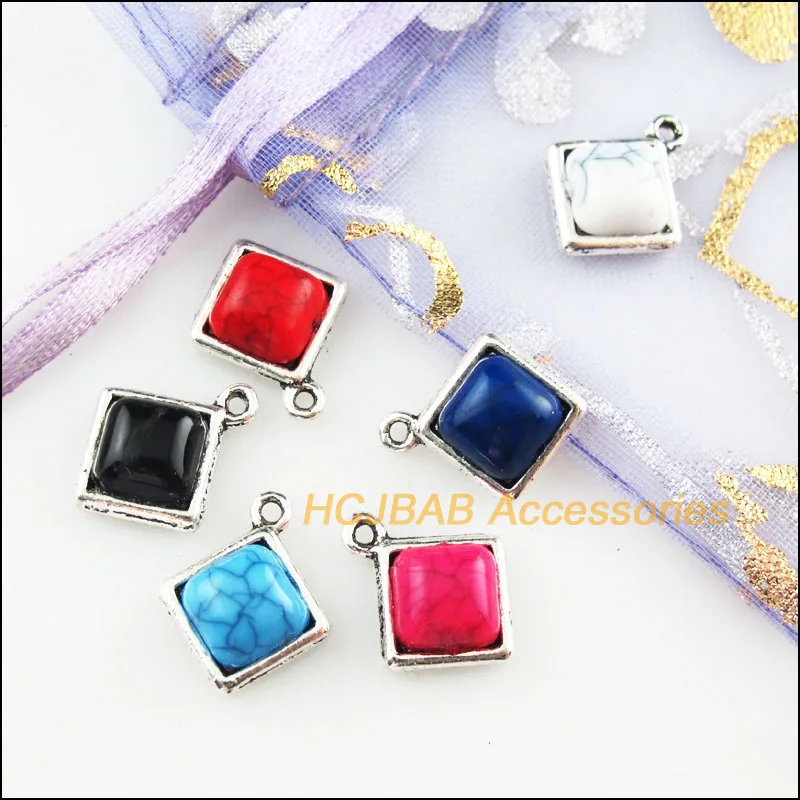 24Pcs Тибетский серебристый цвет Square смешанные фотообои 13x16mm | Украшения и